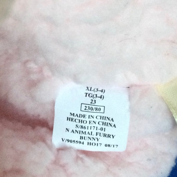 Old Navy Girls Size XL (3/4) Off White w/Pink Inside Fluffy Bunny Bootie Slipper - Picture 5 of 5